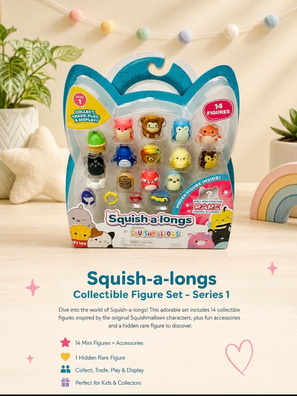 Squishmallows Squish-a-longs Collectible Figure Set - Multicolor